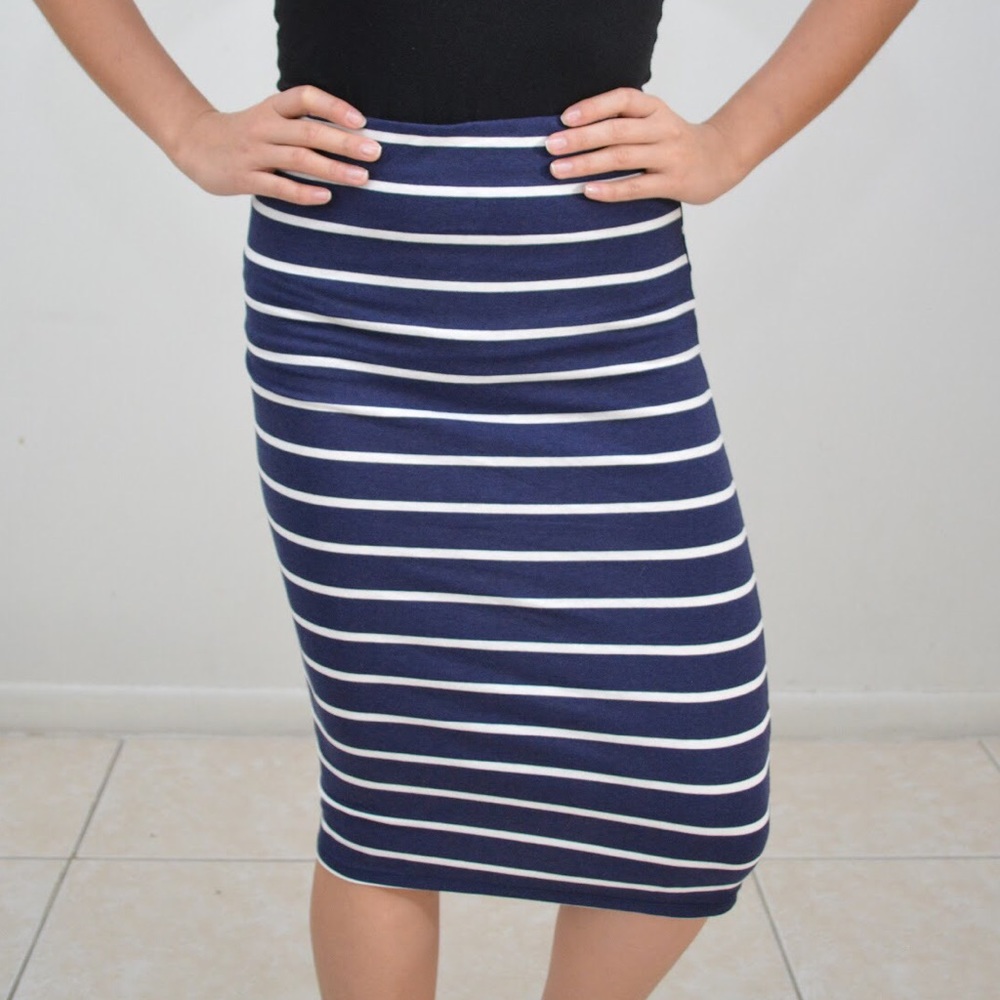 Navy blue with white stripe pencil skirt